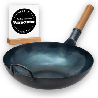Yosukata 13.5-inch pre-seasoned blue carbon steel flat-bottom wok
