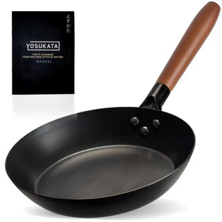 Yosukata 10.25-inch pre-seasoned black carbon steel skillet with detachable wooden handle