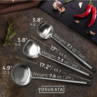 Yosukata three-piece stainless steel wok utensil set