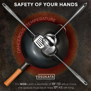 Yosukata wok spatula, ladle, and turner, detail view