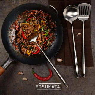 Yosukata stainless steel wok utensil handles with hanging holes