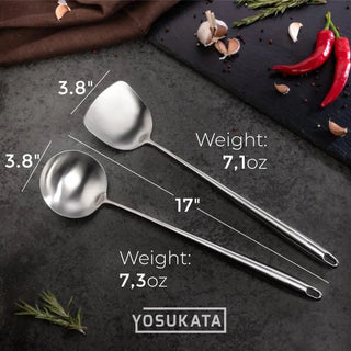 Yosukata long-handle stainless steel wok utensils