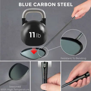 Yosukata 17-inch carbon steel wok spatula and ladle, detail view