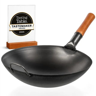 Yosukata 14-inch pre-seasoned black carbon steel round-bottom wok