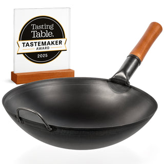 Yosukata 14-inch pre-seasoned black carbon steel round-bottom wok