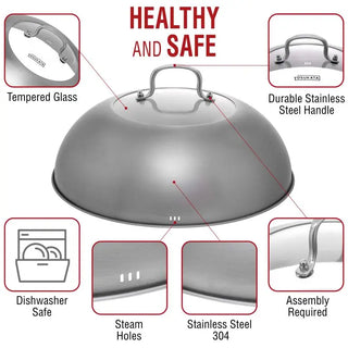 Yosukata 13.6-inch stainless steel wok lid with tempered glass, alternate view 3