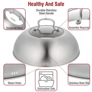 Yosukata 11.4-inch stainless steel wok lid with tempered glass, alternate view 3