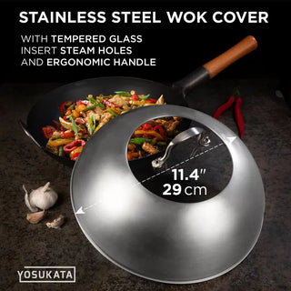 Yosukata 11.4-inch stainless steel wok lid with tempered glass, alternate view 7