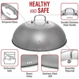 Yosukata 12.8-inch stainless steel wok lid with tempered glass, alternate view 3