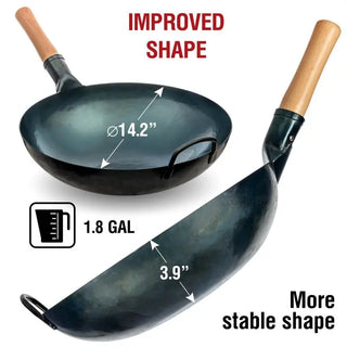 Yosukata 14-inch pre-seasoned blue carbon steel round bottom wok, alternate view 4