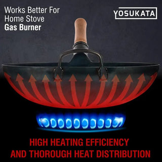 Yosukata 14-inch pre-seasoned blue carbon steel round bottom wok, alternate view 7