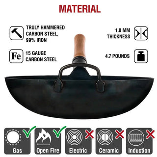 Yosukata 14-inch blue carbon steel wok material and construction