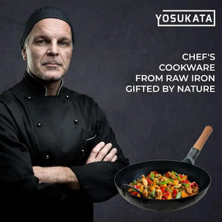Yosukata 14-inch pre-seasoned blue carbon steel round bottom wok, alternate view 8