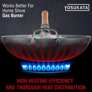 Yosukata product for home stove gas burner with text highlighting high heating efficiency and heat distribution.
