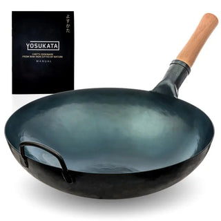 Yosukata 14-inch pre-seasoned blue carbon steel round-bottom wok