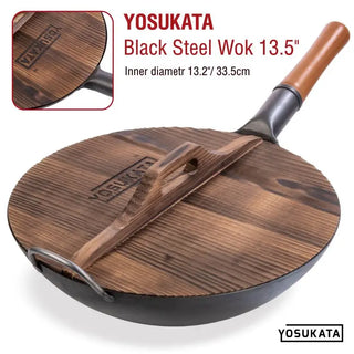 Yosukata carbonized wooden wok lid detail