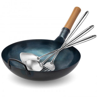 Yosukata Wok Set 13.5 Blue Carbon Steel with Spatula, Ladle & Turner
