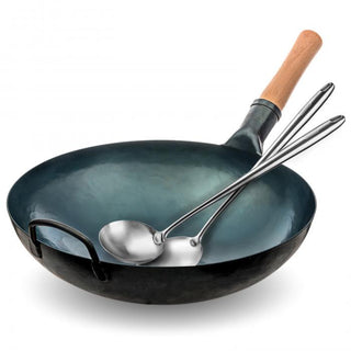 Yosukata Wok Set 14 Blue Carbon Steel with Spatula & Ladle